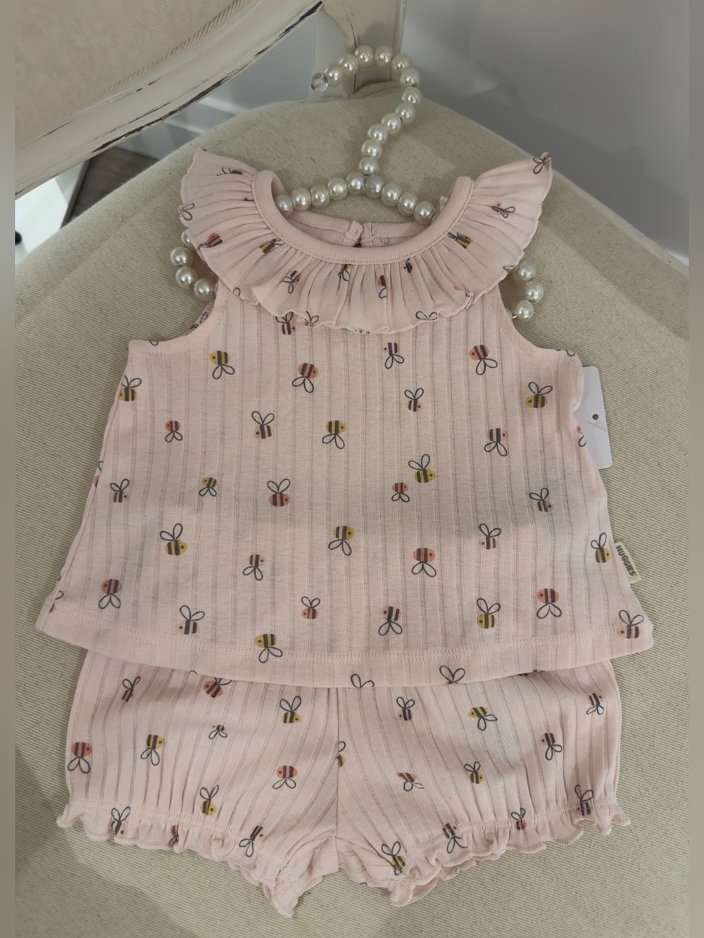 🤍 3 Mth Organic Cotton Ribbed Ruffled Two Piece Baby Girl Bloomer Set NWT